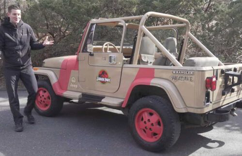 Discarded Jeep Wrangler restored to be built as a Jurassic tribute car