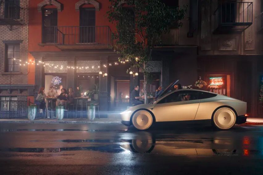 Tesla new electric robotaxi side view