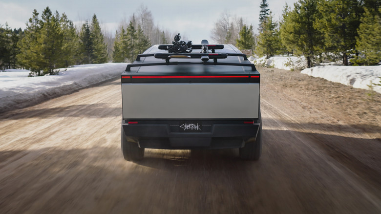 Tesla Cybertruck rear view offroading