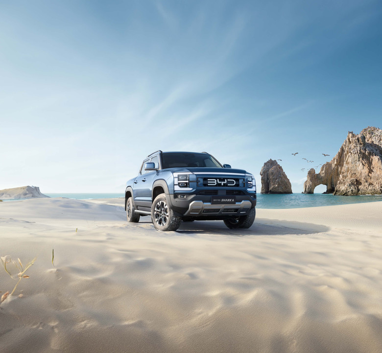 BYD Shark 6 front view near beach