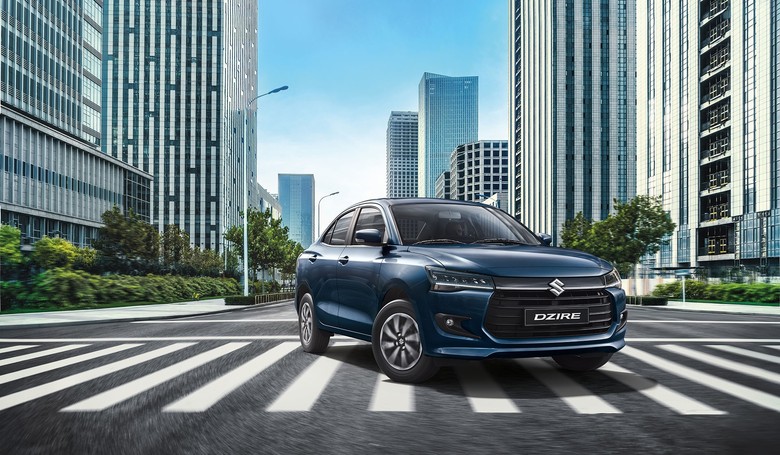 Suzuki Dzire front view in blue color