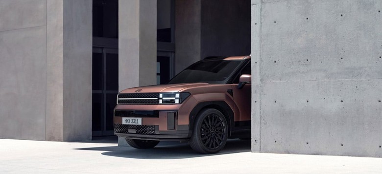 Hyundai Santa Fe front view in brown color