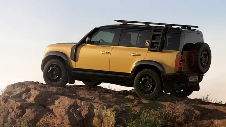 Land Rover DEFENDER 110 side view in yellow color