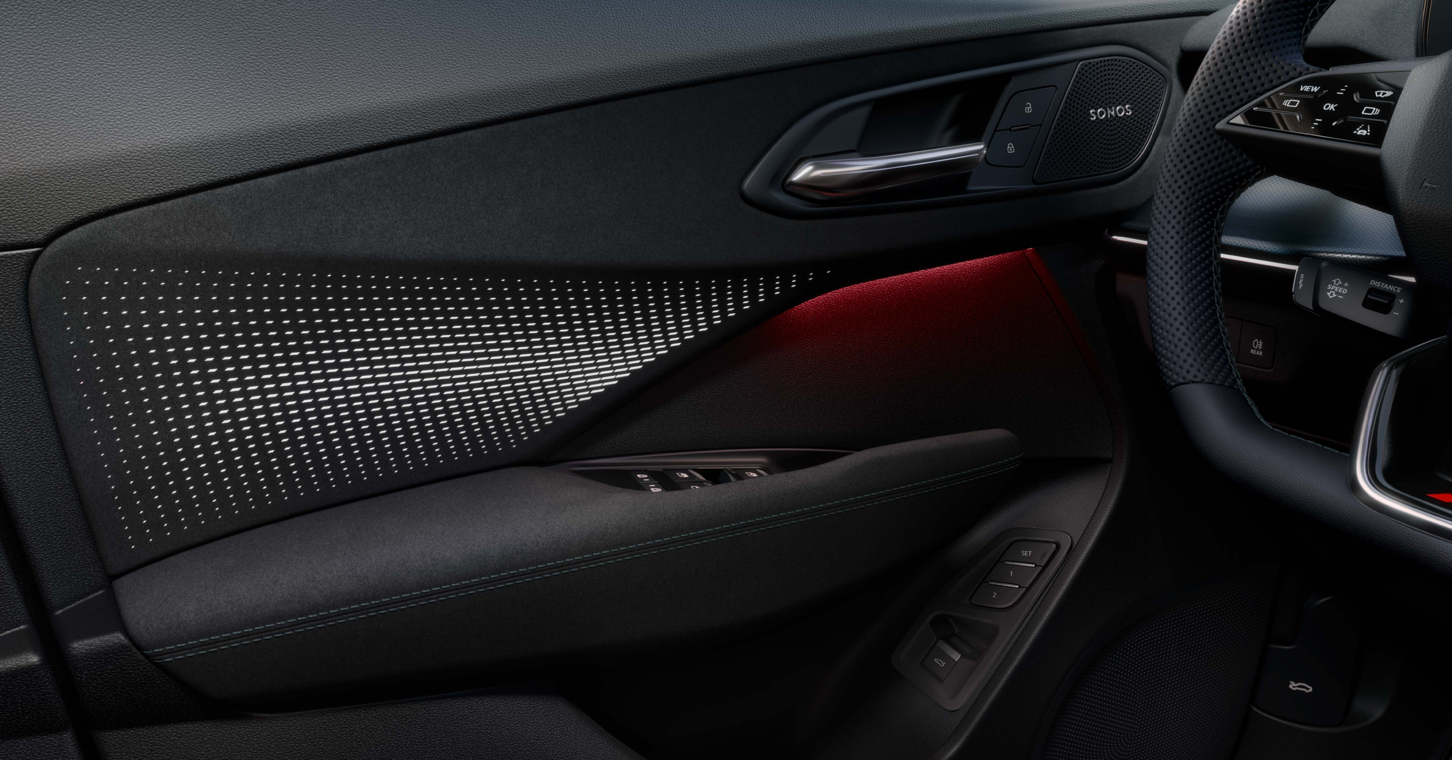 Audi Q3 Interior with ambient lighting and soft touch side panel