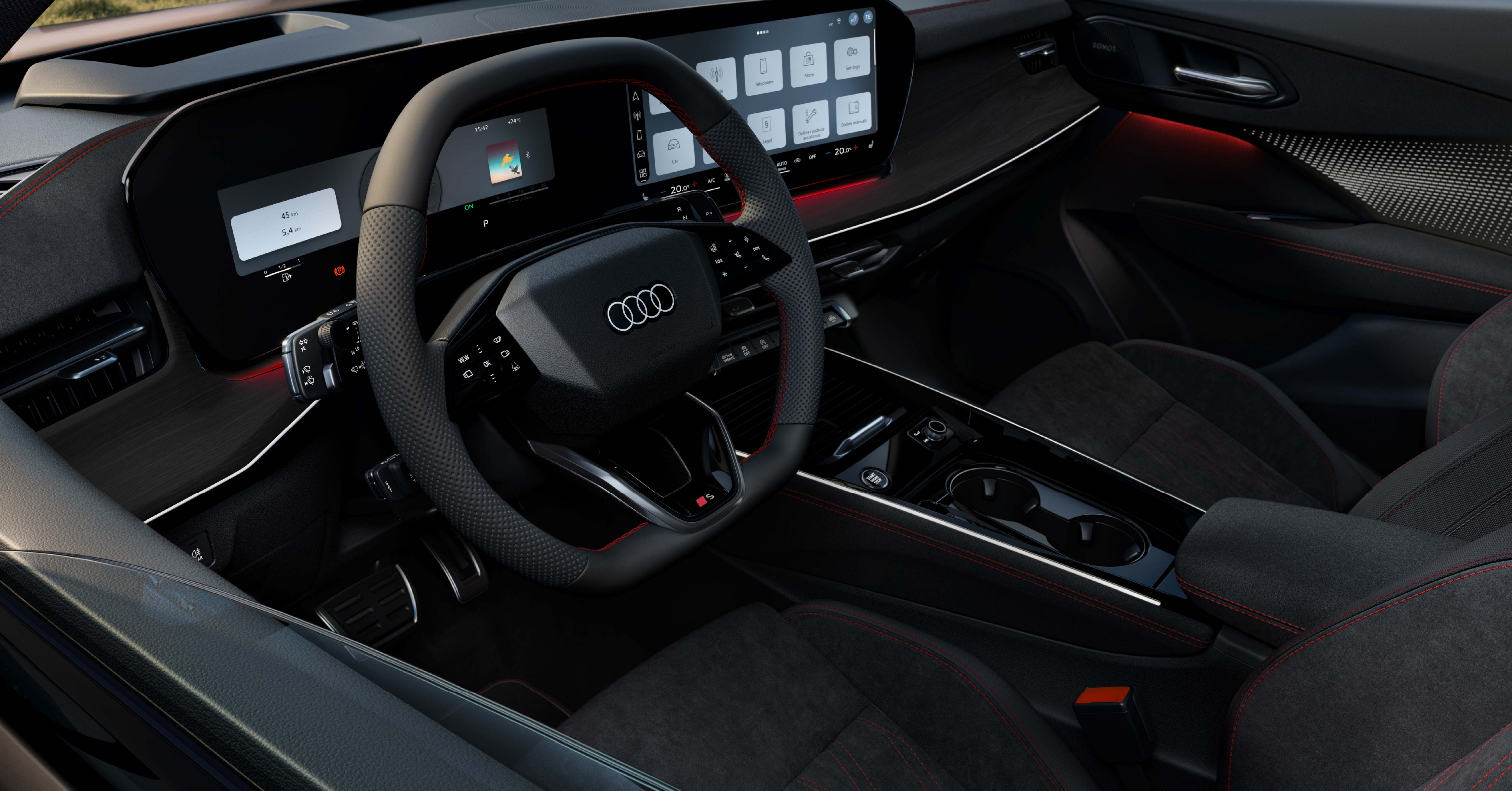 Audi Q3 Steering and Center console with curved display for better visibility