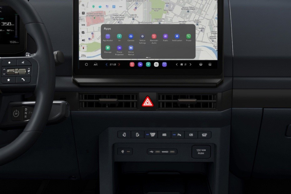 Kia PV5 infotainment display with dashboard controls